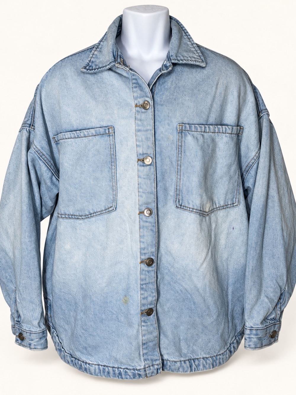 Celebrity Pink Light Wash Denim Shacket Oversized Button Front Jacket M